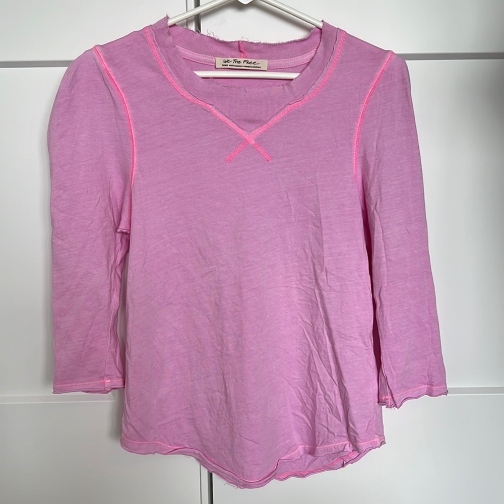Free People, purple with pink stitching, puff sleeve tee